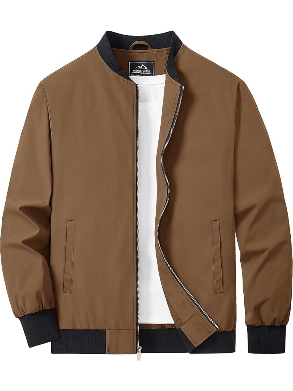 Men’s Brown Lightweight Bomber Jacket Zip Up Casual Everyday Coat